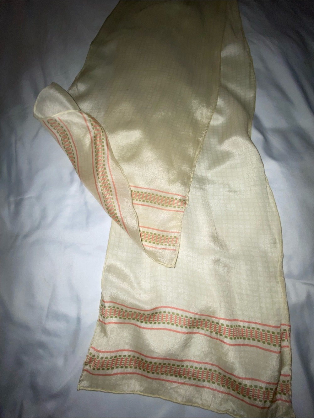 Cream Sheer Scarf with Pink & Green Trim silk